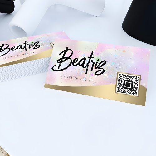 Elegant pink Gold feminine Holographic Glitter Business Card