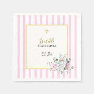 Elegant Pink Gold Floral Baptism Napkins