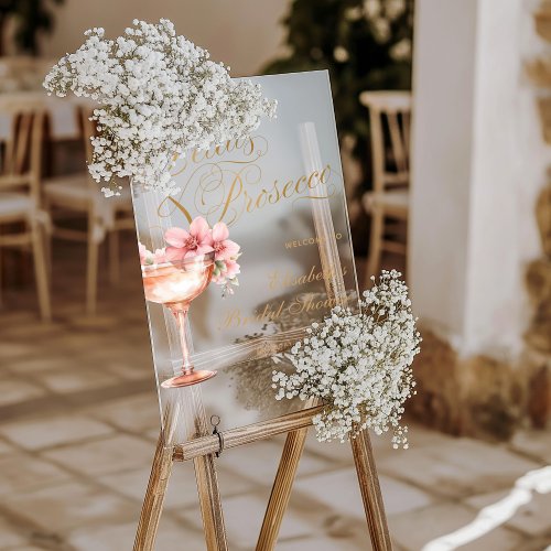 Elegant Pink Gold Floral Bridal Shower Acrylic Sign