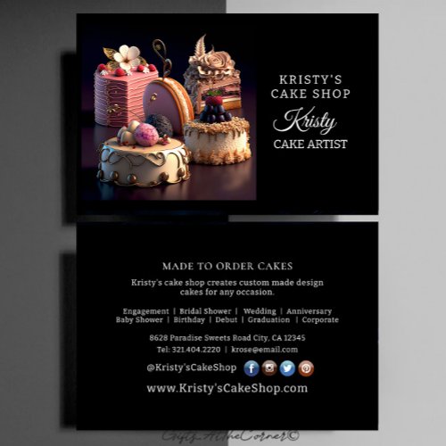 Elegant Pink Gold Floral Cake Bakery Business Card