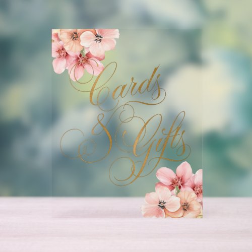Elegant Pink Gold Floral Cards and Gifts Acrylic Sign