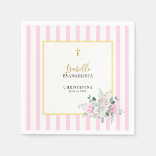 Elegant Pink Gold Floral Christening Napkins