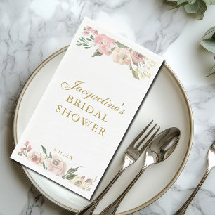Elegant Pink Gold Floral Customized Bridal Shower Paper Guest Towels