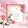 Elegant Pink | Gold Floral Frame Girl Confirmation Invitation