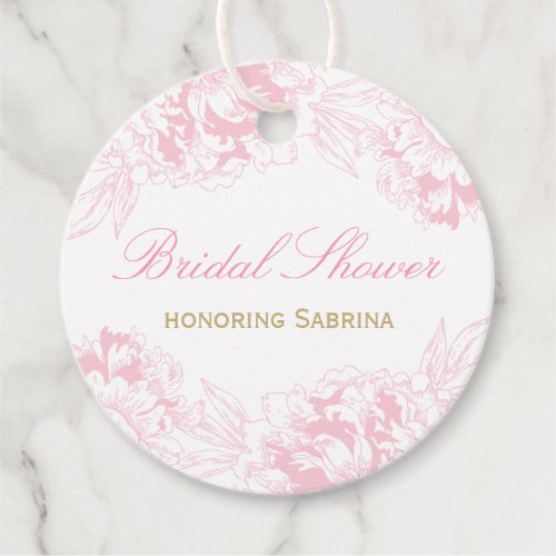 Elegant Pink Gold Floral Peony Bridal Shower Favor Tags