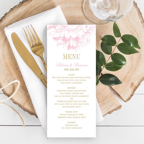 Wedding Dinner Menu Cards | Pink Floral Peony