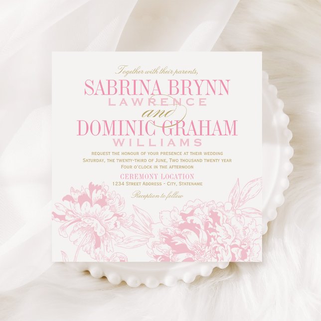 Elegant Pink Gold Floral Peony Wedding Invitation (Creator Uploaded)
