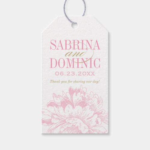 Elegant Pink Gold Floral Peony Wedding Monogram Gift Tags
