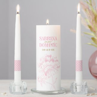 Elegant Pink Gold Floral Peony Wedding Monogram Unity Candle Set