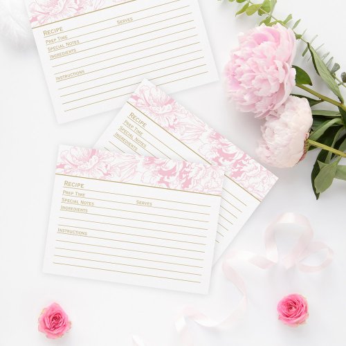 Elegant Pink Gold Floral Peony Wedding Recipe Enclosure Card