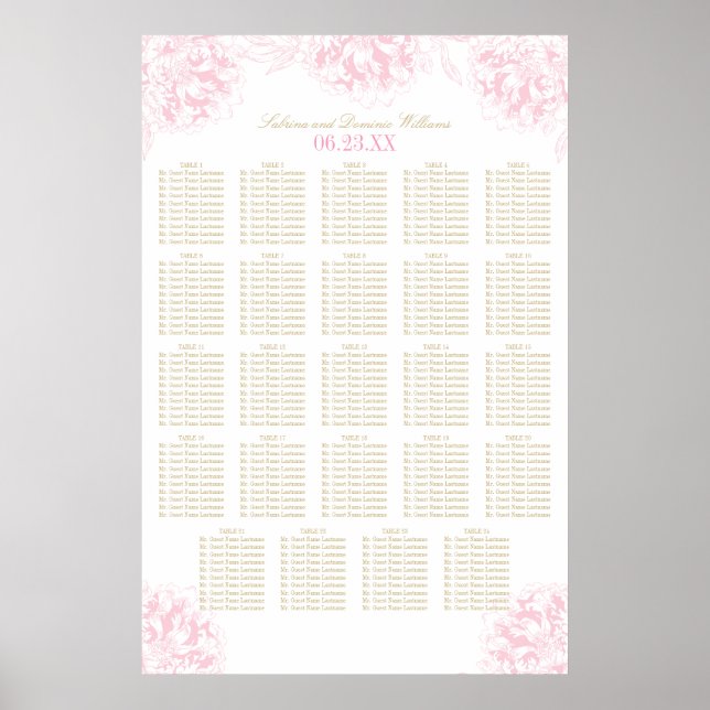 Elegant Pink Gold Floral Peony Wedding Seating Poster (Front)