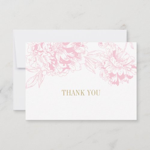 Elegant Pink Gold Floral Peony Wedding Thank You Card