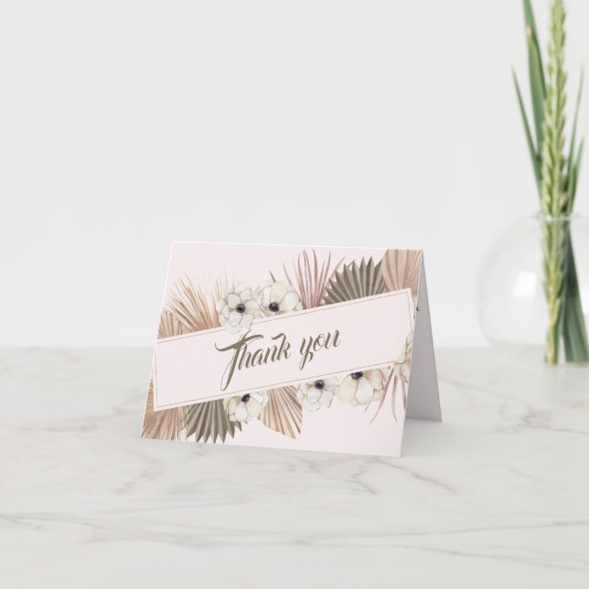 Elegant Pink Gold Floral Photo Wedding Thank You Card (Front)