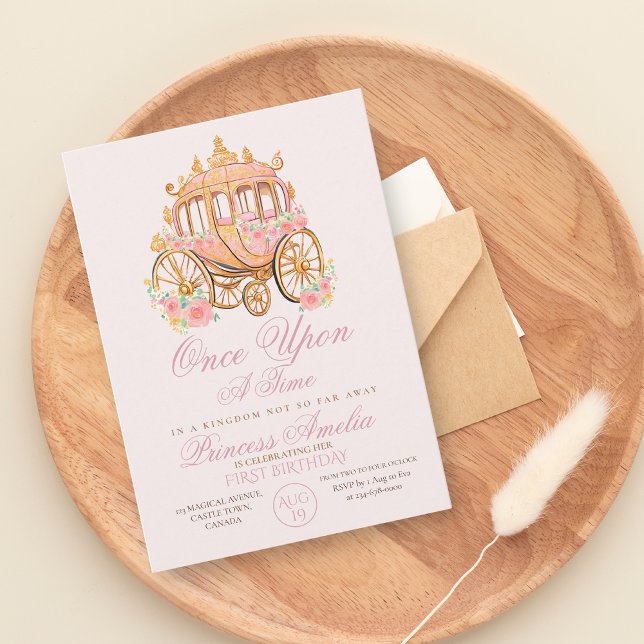 Elegant Pink Gold Floral  Princess 1st Birthday  Invitation (Creator Uploaded)