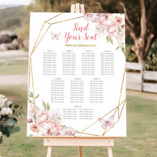 Elegant Pink Gold Floral Quinceañera Seating Chart