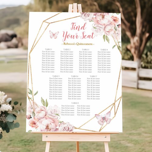 Elegant Pink Gold Floral Quinceaera Seating Chart