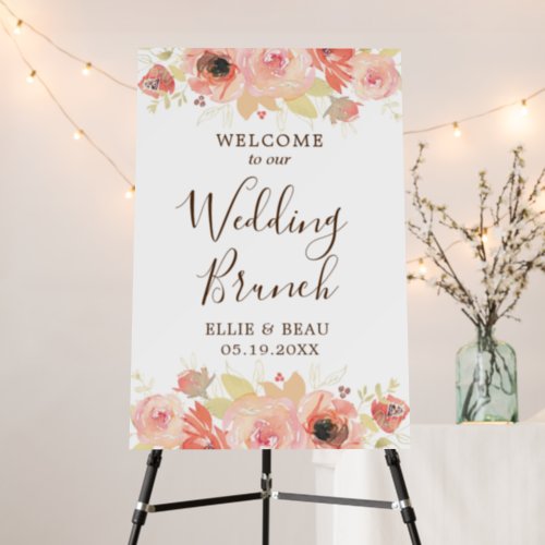 Elegant Pink  Gold Floral Wedding Brunch Sign