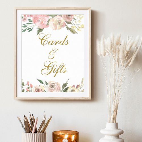 Elegant Pink Gold Floral Wedding Cards  Gifts Poster