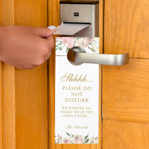 Elegant Pink Gold Floral Wedding Do Not Disturb Door Hanger