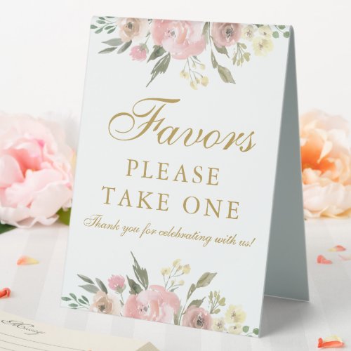Elegant Pink Gold Floral Wedding Favors Table Tent