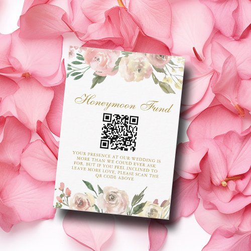 Elegant Pink Gold Floral Wedding Honeymoon Fund Enclosure Card