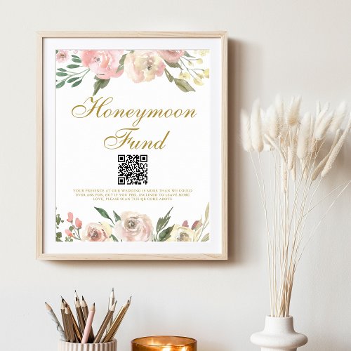 Elegant Pink Gold Floral Wedding Honeymoon Fund Poster