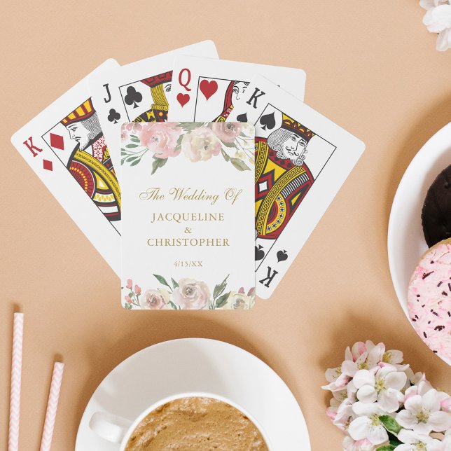 Elegant Pink Gold Floral Wedding Personalized Poker Cards (Creator Uploaded)