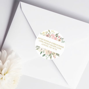 Elegant Pink Gold Floral Wedding Return Address Classic Round Sticker
