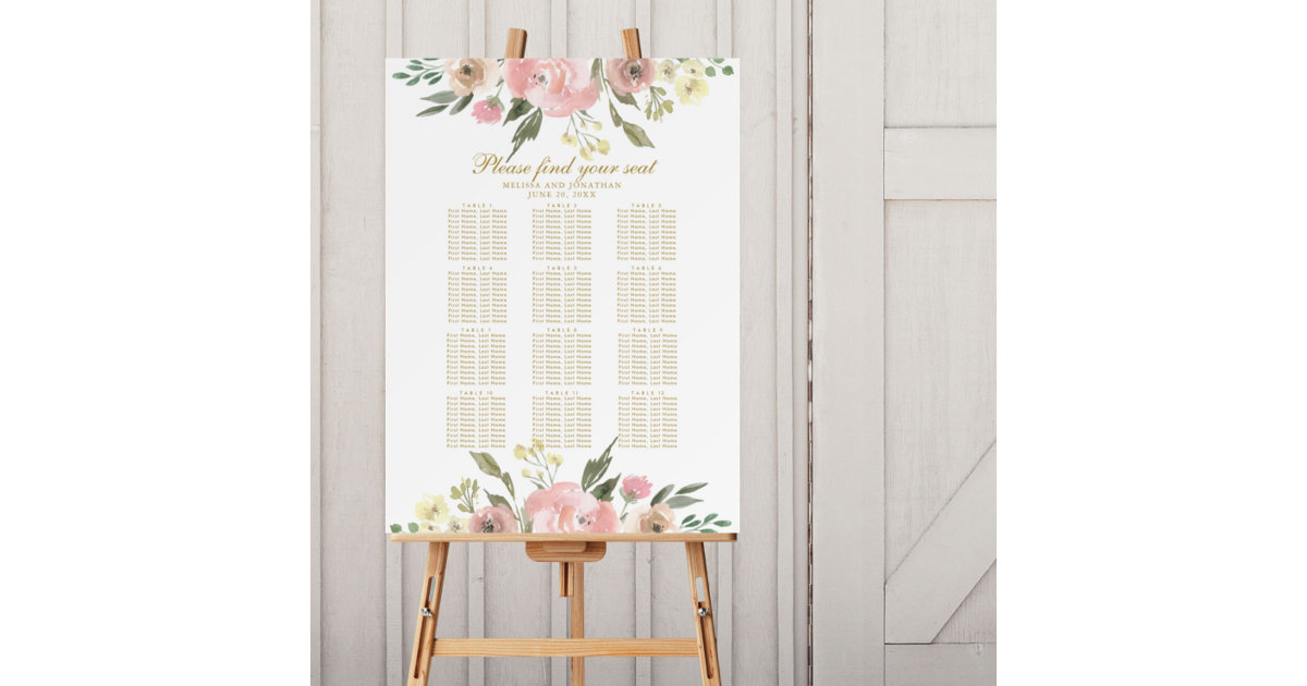 Elegant Pink Gold Floral Wedding Seating Chart Foam Board | Zazzle