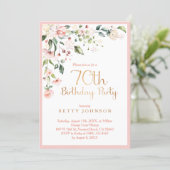 Elegant Pink & Gold Floral Woman's 70th Birthday Invitation (Standing Front)