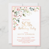 Elegant Pink & Gold Floral Woman's 80th Birthday Invitation (Front)