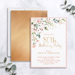 Elegant Pink & Gold Floral Woman's 80th Birthday Invitation<br><div class="desc">Modern,  elegant woman's 80th birthday party invitation featuring a beautiful pink watercolor floral motif in the top corner,  with "80th Birthday Party" and the back of the card in faux matte gold foil,  and the name in matching gold colored text. Bordered in pink. Copyright Elegant Invites,  all rights reserved.</div>