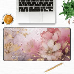 Elegant Pink Gold Flowers Modern Personalized Name Desk Mat<br><div class="desc">Elegant Pink Gold Flowers Modern Personalized Name Desk Mat features pretty pink and gold flowers with your personalized name in a simple modern script. Perfect gift for family and friends for birthday, Christmas, Mother's Day, Grandparents, brother, sister, wife, partner, best friends, work colleagues and more. Designed by ©Evco Studio www.zazzle.com/store/evcostudio...</div>
