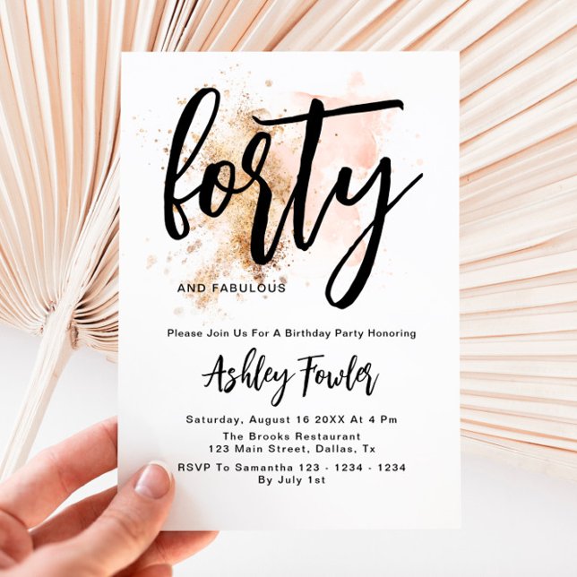 Elegant Pink Gold Forty 40th Birthday Invitation  (Creator Uploaded)