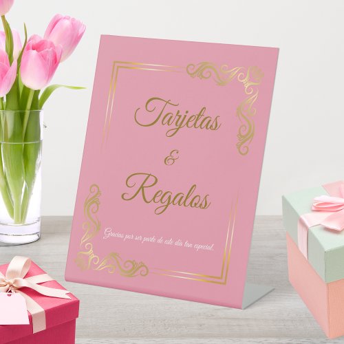 Elegant Pink Gold Frame Quinceanera Cards &amp; Gifts Pedestal Sign
