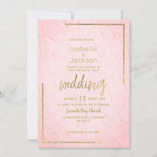 Elegant pink gold french floral lace Wedding Invitation