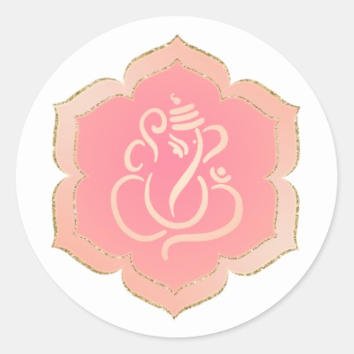 Elegant Pink Gold Ganesh Indian God  Classic Roun Classic Round Sticker