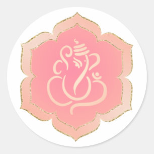 Elegant Pink Gold Ganesh/ Indian God Classic Roun Round Sticker