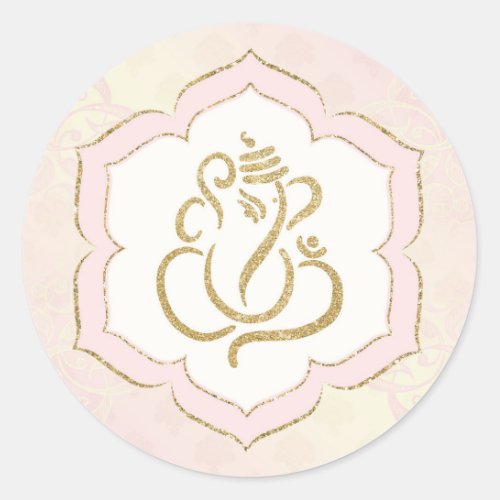 Elegant Pink Gold Ganesh Indian God Classic Round Classic Round Sticker
