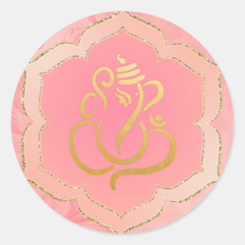 Elegant Pink Gold Ganesh Indian God  Classic Round Sticker