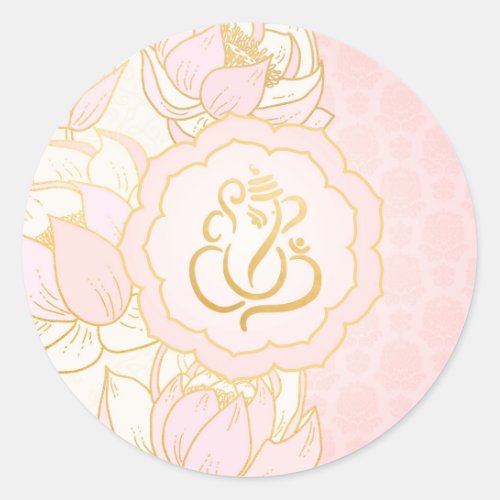 Elegant Pink Gold Ganesh Indian God Classic Round Sticker