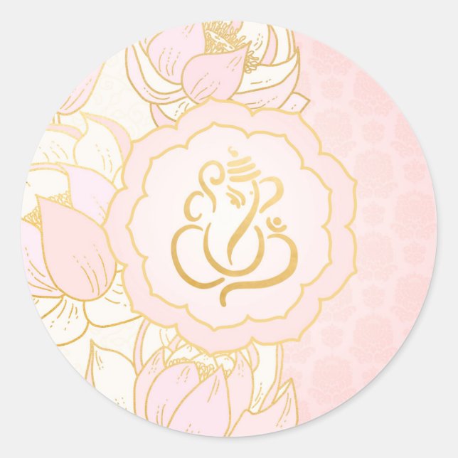 Elegant Pink Gold Ganesh/ Indian God Classic Round Sticker (Front)