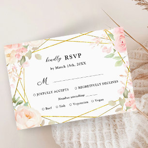 Elegant Pink Gold Geometric Floral Wedding RSVP Card