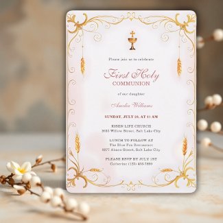 Elegant Pink & Gold Girl First Holy Communion