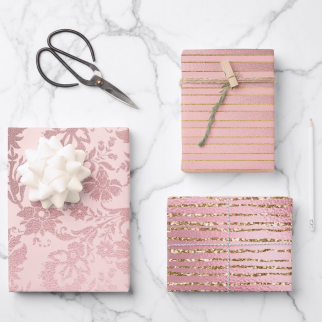 Elegant Pink Gold Glam Luxury  Wrapping Paper Sheets (Front)