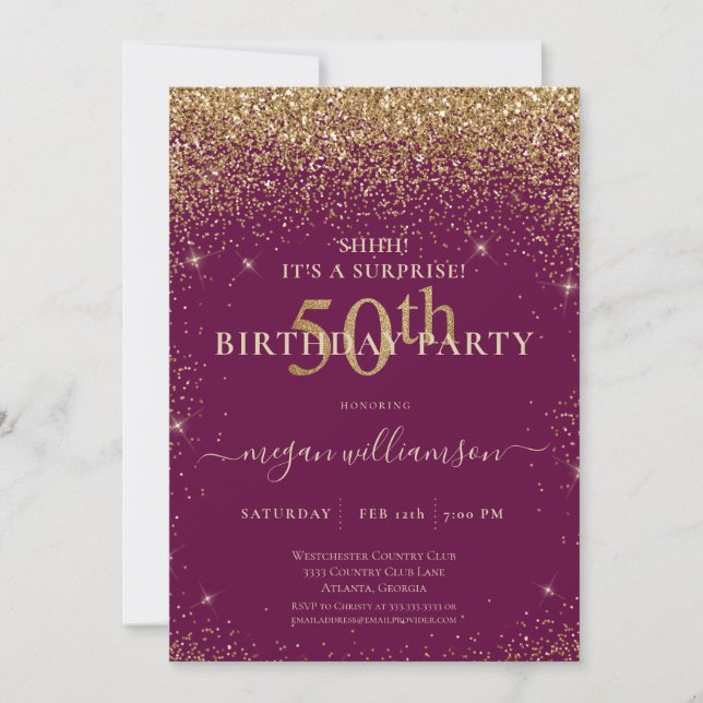 Elegant Pink Gold Glitter 50th Birthday Party Invitation (Front)
