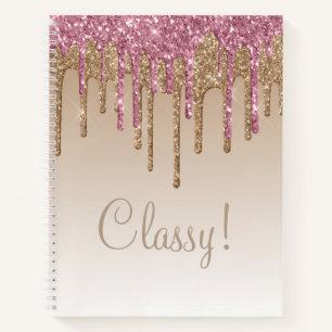 Elegant Pink & Gold Glitter Classy Script Girly Notebook