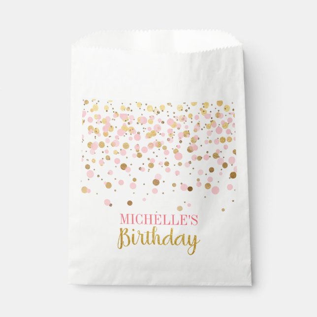 Elegant Pink Gold Glitter Confetti Birthday Favor Bag (Front)