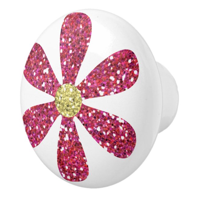 Elegant Pink Gold Glitter Flower Ceramic Knob (Right)
