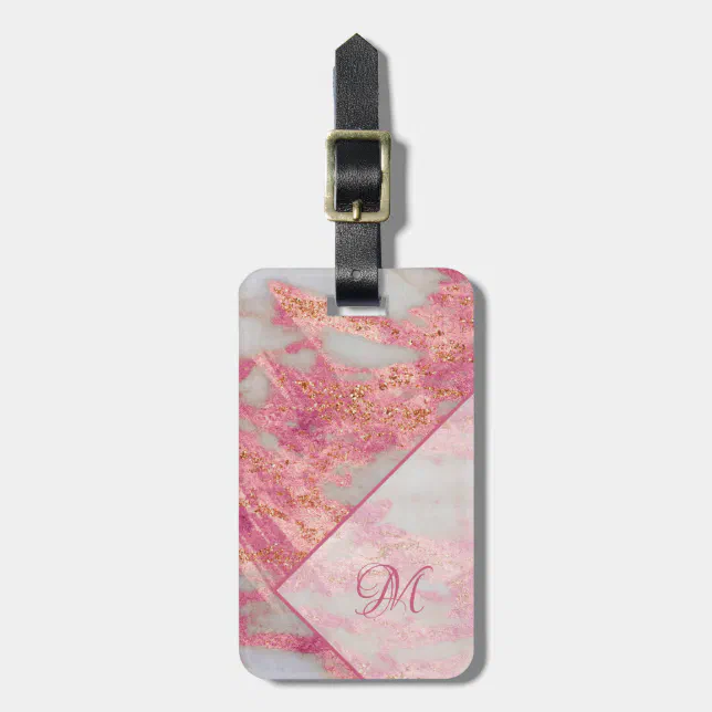 Elegant Pink Gold Glitter Geometric Monogram Girly Luggage Tag Zazzle